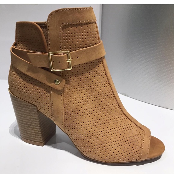 Qupid Shoes - Tan Peep toe bootie NEW IN BOX